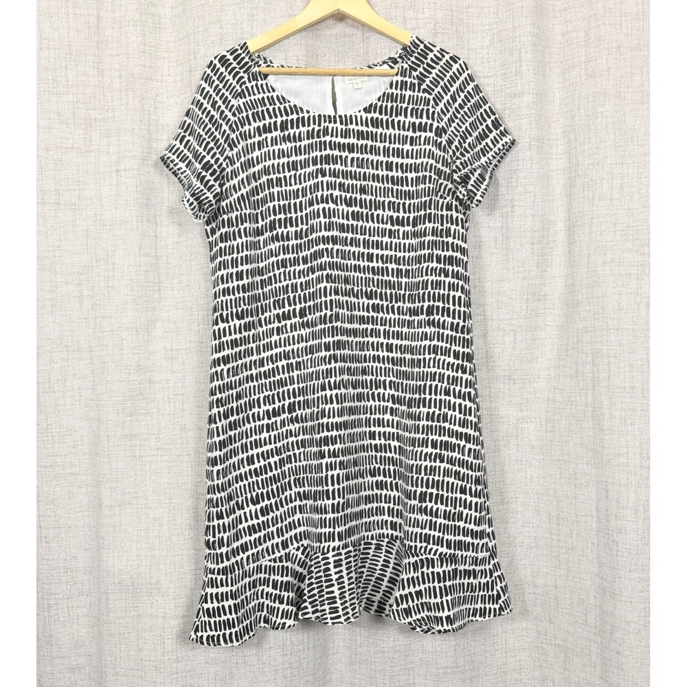 Garnet Hill 100%‎ Silk Shift Dress Sz 10 Black White Abstract Print Artsy Luxury